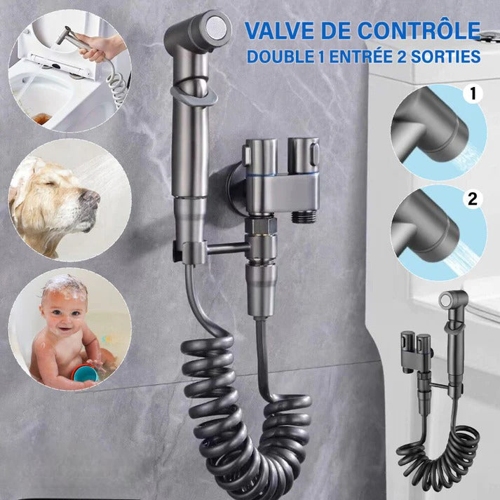 valve de contrle double 1 entre 2 sorties pulvrisateur de bidet main pour toilettes en acier inoxydable alrb3